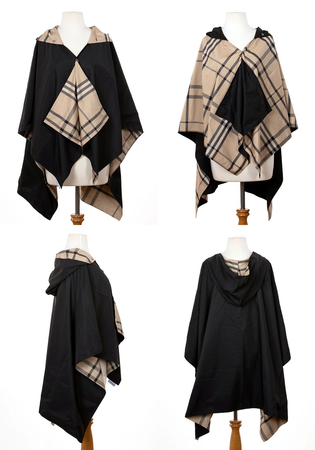 Black & Plaid RAINRAP | Women's Rain Wrap Jacket - fashionable and practical rain gear by RAINRAPS