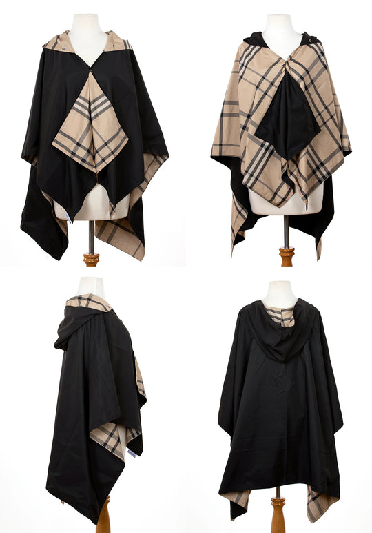 Black & Plaid RAINRAP | Women's Rain Wrap Jacket - fashionable and practical rain gear by RAINRAPS