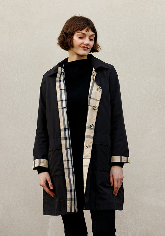 Black & Plaid RAINTRENCH (with detachable hood) | Rain Trench Coat - fashionable and practical rain gear by RAINRAPS