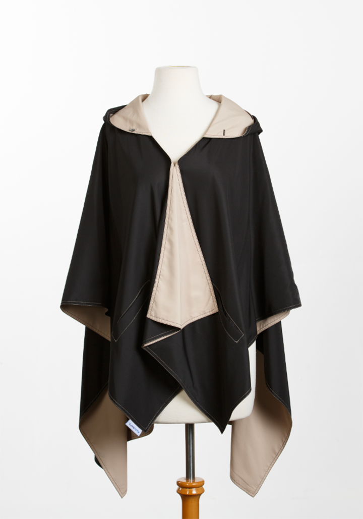 Hooded Black & Camel RAINRAP | Women's Rain Poncho (Pre-Order Shipping August 7th)