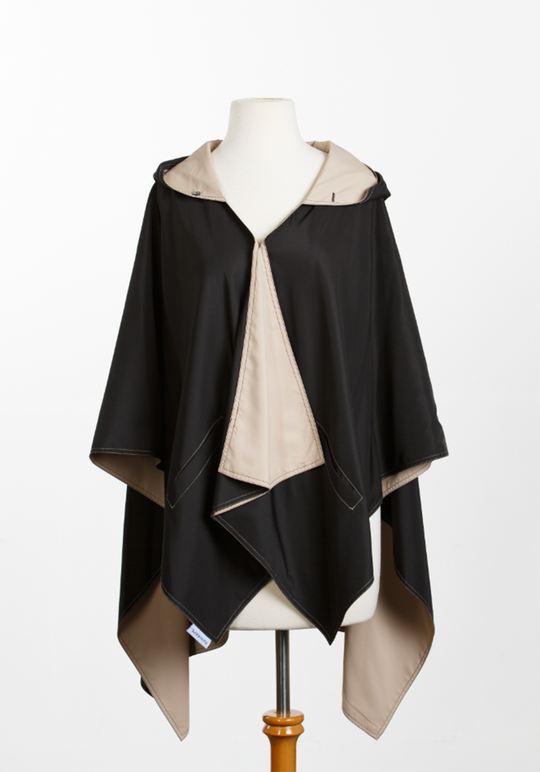 Hooded Black & Camel RAINRAP | Women's Rain Poncho (Pre-Order Shipping August 7th)