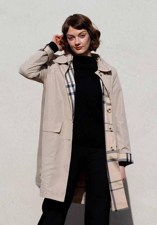 Camel & Plaid RAINTRENCH (with detachable hood) | Rain Trench Coat - fashionable and practical rain gear by RAINRAPS