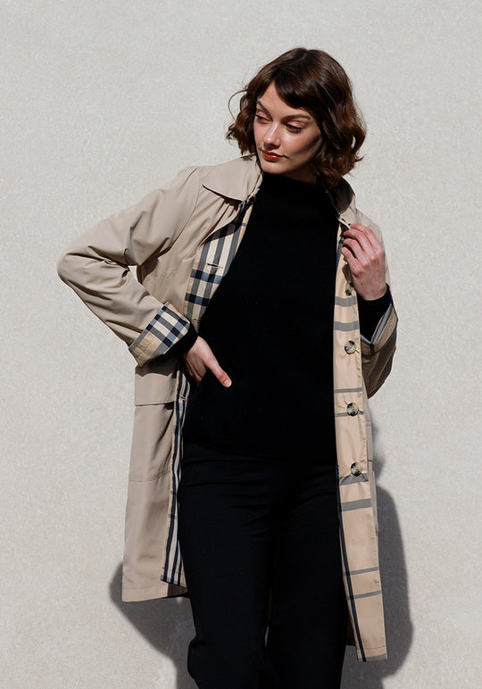 Camel & Plaid RAINTRENCH (with detachable hood) | Rain Trench Coat - fashionable and practical rain gear by RAINRAPS