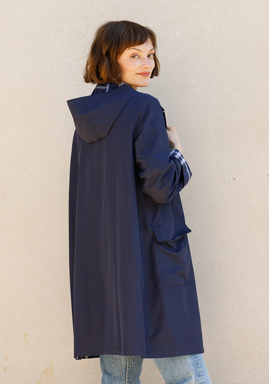 Navy & Navy Plaid RAINTRENCH (with detachable hood) | Rain Trench Coat (Pre-Order - Shipping July 27)