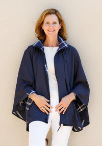 Navy & Navy Plaid SPORTYRAP | Woman's Rain Jacket
