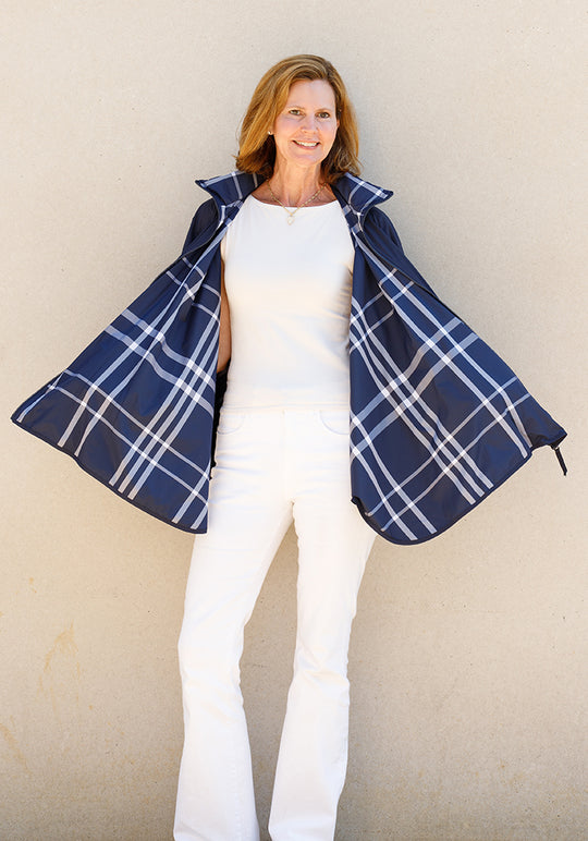 Navy & Navy Plaid SPORTYRAP | Woman's Rain Jacket (Pre-Order Shipping July 27)