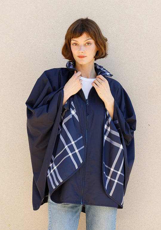 Navy & Navy Plaid SPORTYRAP | Woman's Rain Jacket (Pre-Order Shipping July 27)