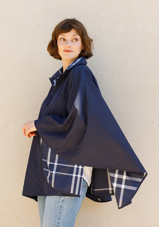 Navy & Navy Plaid SPORTYRAP | Woman's Rain Jacket (Pre-Order Shipping July 27)