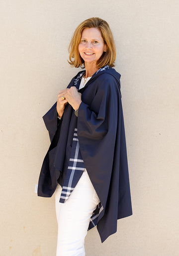 Navy & Navy Plaid RAINRAP | Women's Rain Poncho
