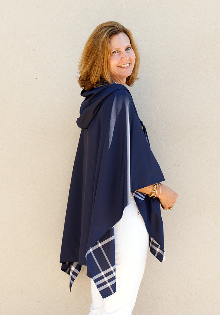 Navy & Navy Plaid RAINRAP | Women's Rain Poncho (Pre-Order Shipping July 27)