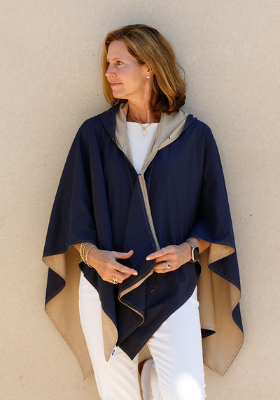 Navy & Camel RAINRAP | Women's Rain Wrap Jacket