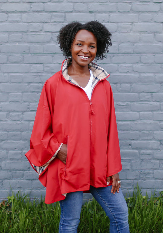 Red & Plaid SPORTYRAP | Sport Poncho - fashionable and practical rain gear by RAINRAPS