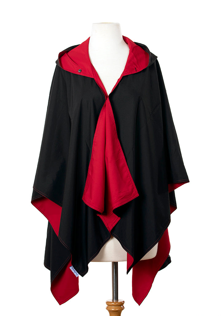 Hooded Black & Red RAINRAP - fashionable and practical rain gear by RAINRAPS