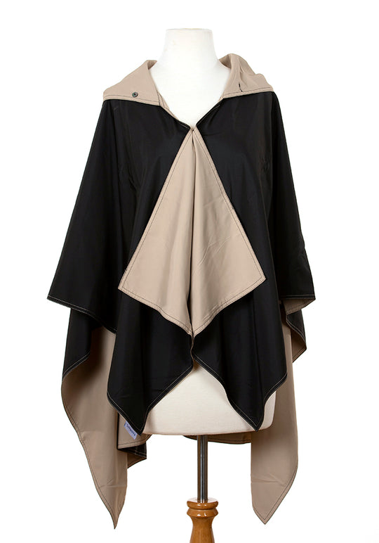 Hooded Black & Camel RAINRAP - fashionable and practical rain gear by RAINRAPS