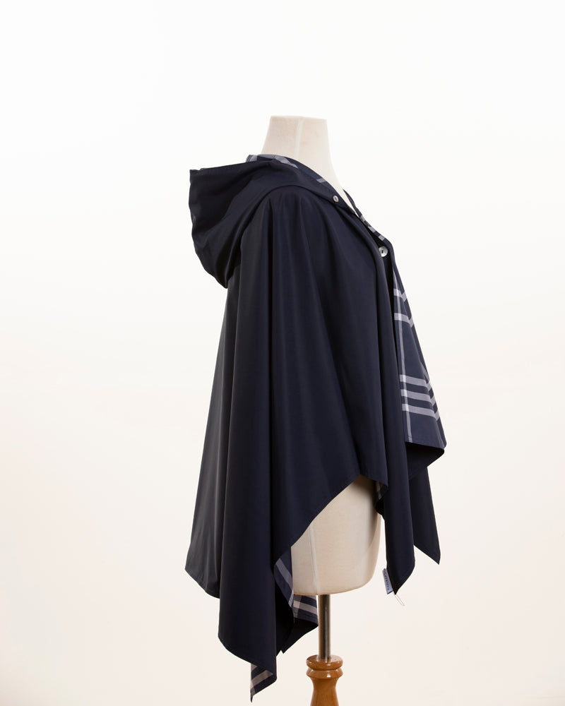 Hooded Navy & Navy Plaid RAINRAP (In stock February) - fashionable and practical rain gear by RAINRAPS